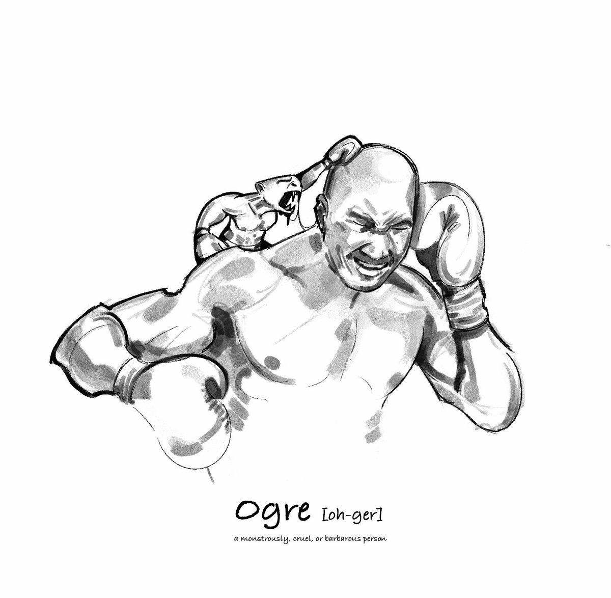 Maybod9's tweet photo. **Mike Tyson vs. Evander Holyfield — 1997**

“An angry Mike Tyson bites Holyfield’s ear.”

INKTOBER 2026 Day 6 — ogre 🥊 

#Inktober2026 #Inktober #inktoberday6 #inktoberogre https://t.co/peE8WFRJ0w