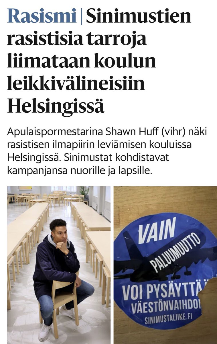 DufvaVeli's tweet photo. Suvivirrestä jaksetaan olla huolissaan. Minä olen paljon huolestuneempi siitä, että rasistisia tarroja levitetään koulujen ympäristöön ja jaetaan lapsille ja nuorille.

Rasismi ei kuulu kouluun. Ei läpällä. Ei tarroissa. Ei missään muodossa.

Hyvä, että kouluissa tähän puututaan. Rasismia ei pidä päästää normalisoitumaan lasten ja nuorten arjessa.

Koulun pitää olla turvallinen paikka ihan jokaiselle.

https://t.co/35xB7kkGWG