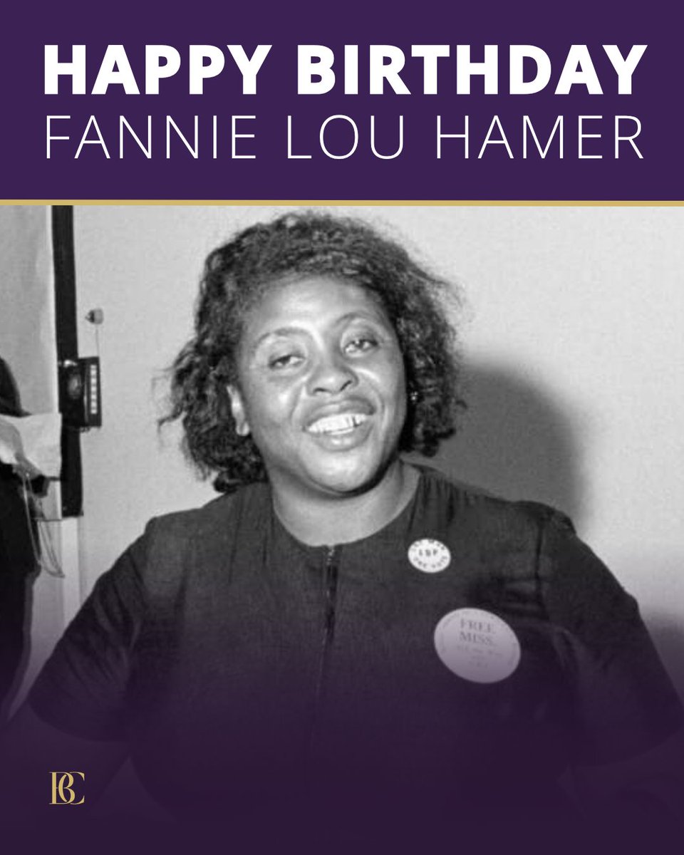 AttorneyCrump's tweet photo. Happy heavenly birthday to Fannie Lou Hamer! A Mississippi sharecropper who became one of the boldest voices for voting rights this country has ever heard, she proved that courage is contagious. Let's carry that courage with us this election season and honor her legacy at the ballot box.