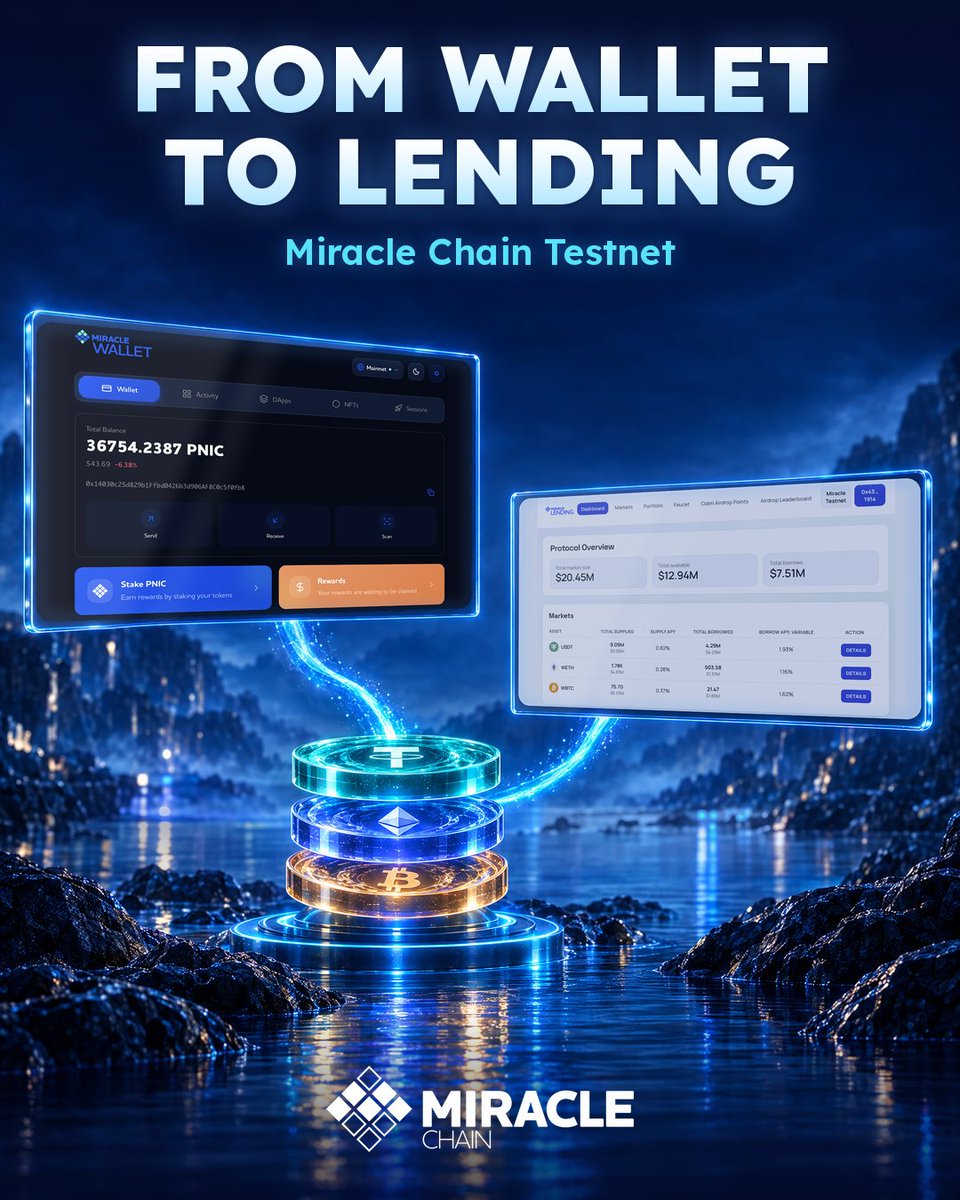Miracle_Chain's tweet photo. Borrowing starts with access.

Miracle Wallet → Miracle Lending.
Manage positions where you already hold assets.

One ecosystem. Fewer tabs. #MiracleWallet #miraclechain https://t.co/63W6zsdC88