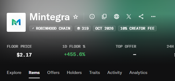 _mintegra's tweet photo. FP is 450% Up.

Mine price is still 0.0001 ETH. (It won't last long)

Mine, Stake, Earn https://t.co/5WLLfj6EDF