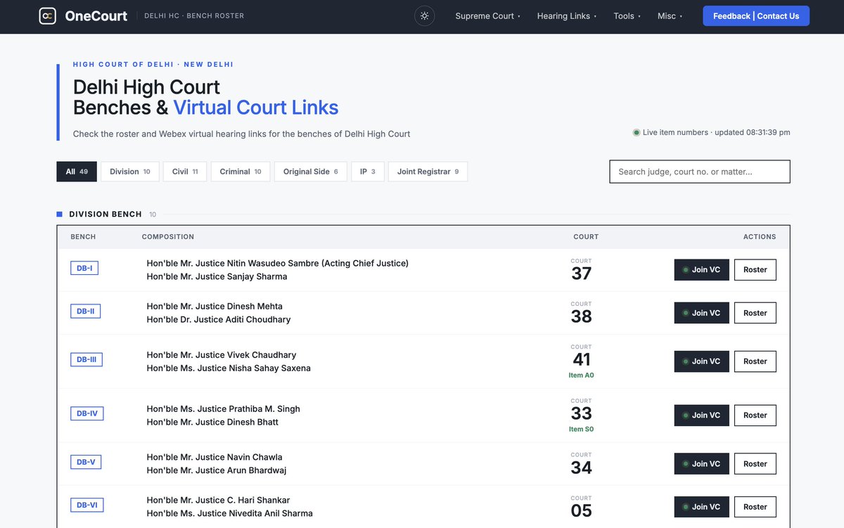 OneCourtin's tweet photo. Join Delhi High Court hearings as per the revised roster and benches w.e.f October 6, 2026.

Link: https://t.co/n8A5jwOBXT https://t.co/C1LF28mOCx