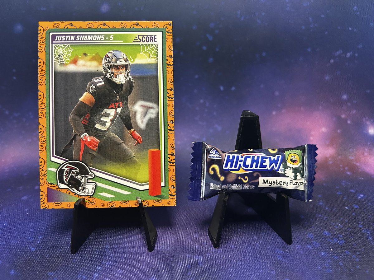 CollectWithKat's tweet photo. You Down With O.C.C.?
October Cardboard & Candy
Day 6:
Justin Simmons Score-A-Treat
x Hi-Chew Mystery Flavor
Are you apart of the Hi-Chew Crew?
Any guess what flavor this might be?
#OCC #CardsAndCandy #TheHobby #THFpro #Halloween #HiChew #Score #Panini https://t.co/GIbh8YpVHp