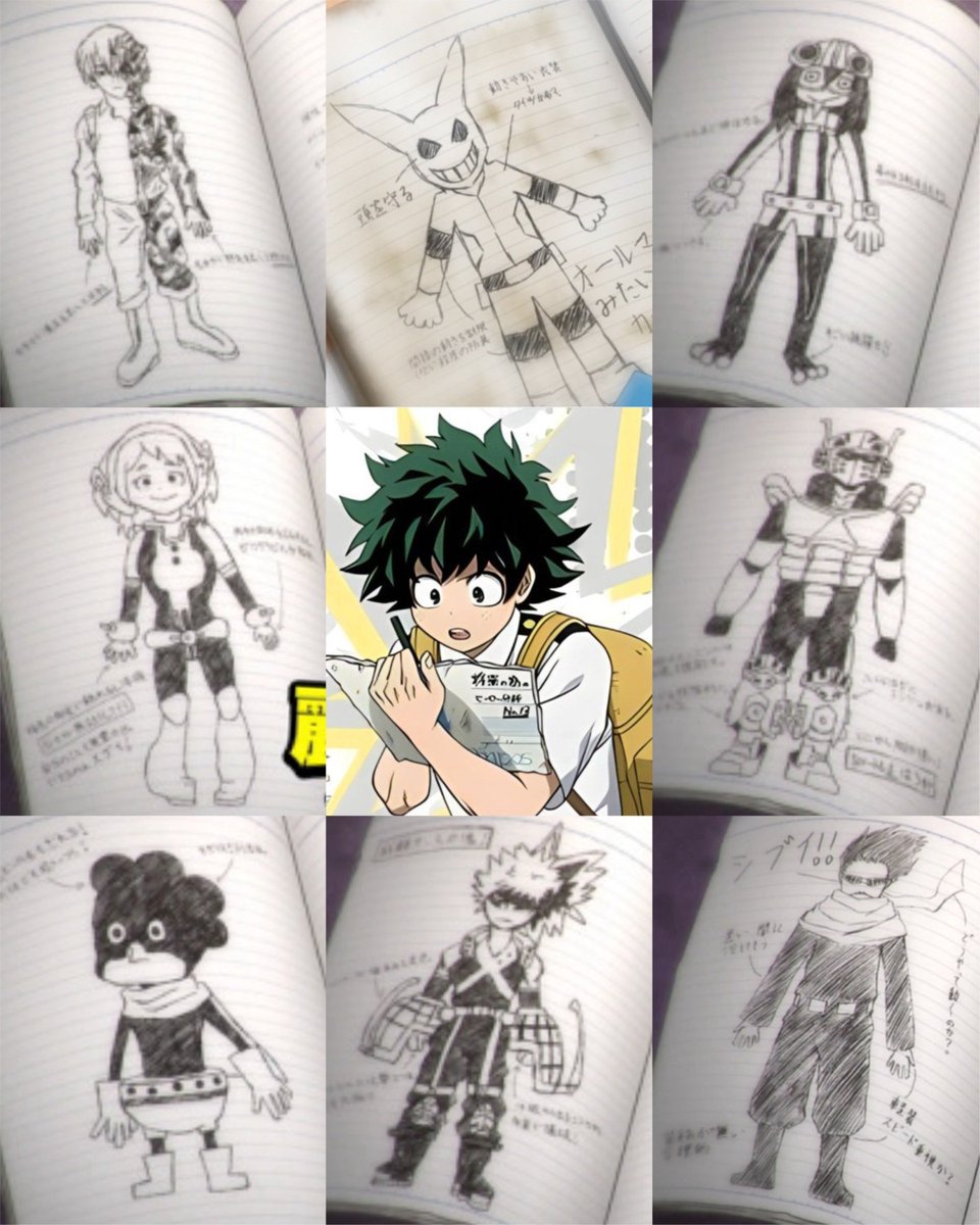 Hokage_x017's tweet photo. #MHA
Deku's notebook is filled with amazing art, he's as talented as Horikoshi https://t.co/h8ZSNBoZb5