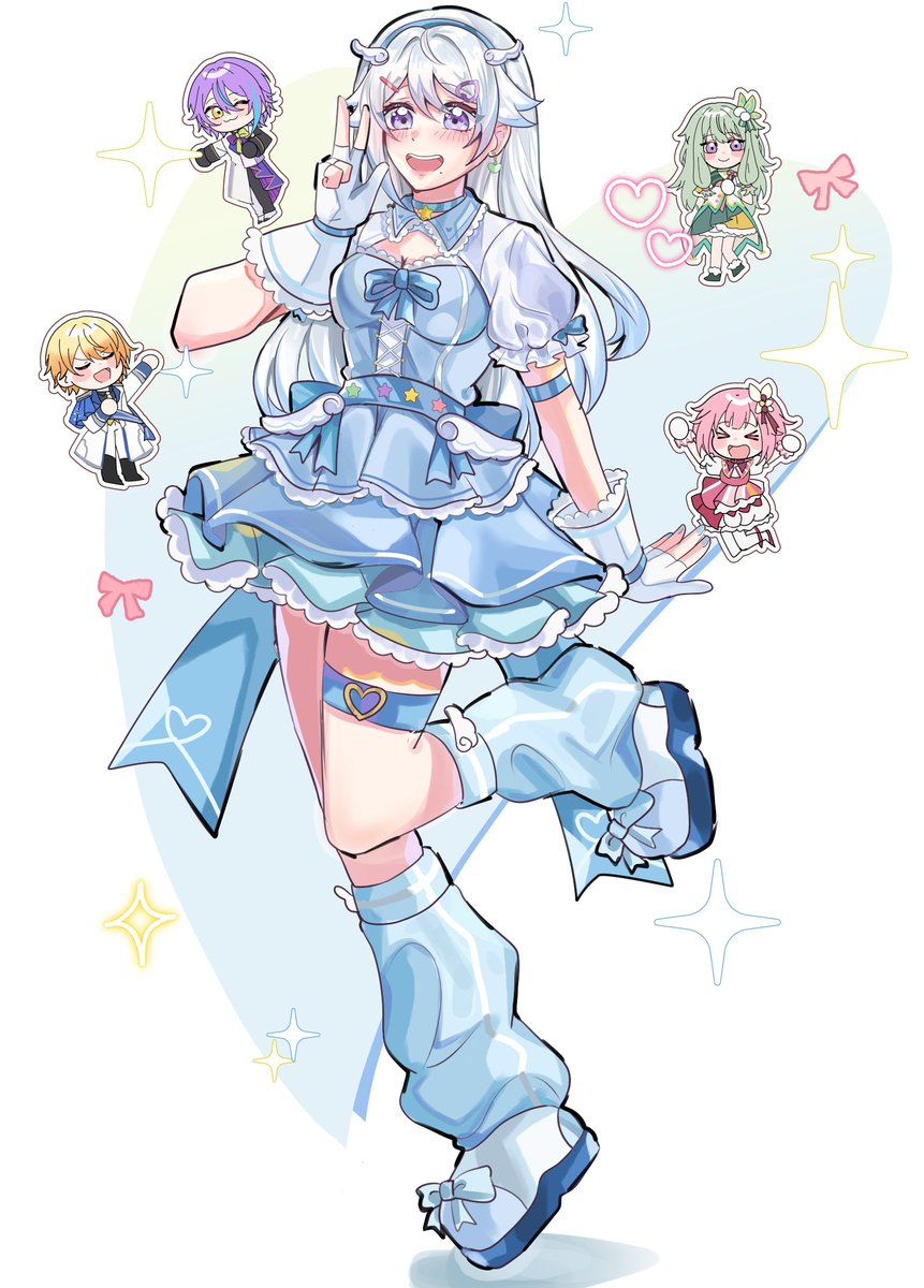 Kyara_BimuuYume's tweet photo. 🩵New idol outfit for Aina!🩵🎀

Finally I can post this! For today, I present you Aina's new main idol outfit 🥰

I feel like this one fits her very much, and if you notice, she has stars and accessories colors of her friends and Rui🥰

#yumetwt #pjsk_OC
©Me! https://t.co/7VuBCh30mo
