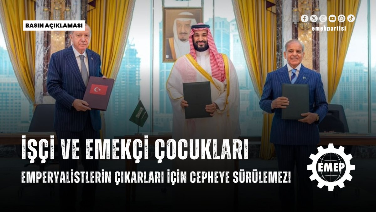 emekpartisi's tweet photo. İşçi ve emekçi çocukları emperyalistlerin çıkarları için cepheye sürülemez!

Yemen'de ülkenin büyük bölümünü kontrolü altında tutan Ensarullah Hareketine (Husiler) karşı geniş çaplı askeri operasyonun başlatıldığı gün Suudi Arabistan’ın başkenti Riyad'da olağanüstü toplantı yapan Mekke Savunma İttifakı Komitesi, “ortak savunma taahhüdü” kapsamında Türkiye ve Pakistan askerlerinin Suudi Arabistan'a intikalinin sağlanacağını açıkladı.

Anlaşmanın imzalanmasının üzerinden aylar geçmiş olmasına rağmen Saray rejiminin Mekke Ortak Savunma Anlaşmasını TBMM gündemine getirmemesi ve paktın yasama organı tarafından onaylanmamasına rağmen Suudi Arabistan’a asker gönderilmesi kararı hukuk dışıdır. Hukuki tartışmanın ötesinde ABD’nin bölgesel çıkarlarına uyumlu olarak kurulan ittifak ve alınan karar İran ve ABD arasındaki bölgesel gerilimde Türkiye’yi doğrudan taraf ve hedef haline getirmektedir.

Saray rejiminin, Suudi Arabistan ve Pakistan gibi bölgesel gerici güçlerle kurulan ittifaka “stratejik özerklik”, “bölgesel güç olma” iddialarıyla meşruiyet kazandırma çabasına karşın alınan karar ABD’nin bölgesel planları ile tam uyum içerisindedir.

Temmuz ayında Ankara’da gerçekleştirilen NATO zirvesinde ABD’nin; Avrupa ve Ortadoğu’daki askeri güçlerini Çin’i çevrelemek üzere Asya-Pasifik’e kaydırma planının ardından kurulan Mekke İttifakı ile NATO’nun güney kanadı Türkiye, İran ve onun vekil güçlerine karşı koçbaşı olarak kullanılmaktadır.

Mekke İttifakı için “Ortadoğu'nun NATO'su” nitelemesinde bulunan ABD'li Temsilciler Meclisi üyesi Joe Wilson’ın “Husilerin İran destekli saldırganlığı karşısında ittifakı harekete geçirdikleri için müttefiklerimiz Türkiye, Pakistan ve Suudi Arabistan'a minnettarım” açıklaması da bunun göstergesi niteliğindedir.

Öte yandan Saray rejiminin, ülkeyi savaşın tarafı yapan politikaları “milli mesele”, “Türkiye’nin çıkarı” gibi argümanlarla aklama çabalarına karşın; ABD atına binilerek Osmanlı kılıcı sallanması, Türk burjuvazisinin pastadan pay kapma çabaları ile doğrudan ilişkilidir. Bu politikalardan Türkiyeli işçi ve emekçilerin payına düşecek olansa asker ölümleri ve daha fazla yoksulluktan başka bir şey olmayacaktır.

Zira Suudi Arabistan’a asker gönderilmesi Türkiye’yi İran’ın açık hedefi haline getirecektir. İran’ın geçtiğimiz aylarda ABD’ye üslerini kullandıran Körfez ülkelerini füzelerle hedef alması; hedef haline getirilen Türkiye’nin karşılaşacağı olası sonuçların boyutuna dair de ciddi işaretler taşımaktadır.

NATO Zirvesi sırasında ABD Başkanı Trump’la yaptığı görüşmede İran’da koçbaşı olmaya gönüllü olduğunu gösteren “Trump’ın dostu” Erdoğan’ın, işçi ve emekçi çocuklarını ABD emperyalizmi ve işbirlikçisi sermaye sınıfının çıkarları uğruna paralı asker olarak cepheye sürmesini kabul etmiyoruz. Tüm işçi ve emekçileri, emek ve demokrasi güçlerini bu karara karşı mücadeleye çağırıyoruz.

📌 Başta Mekke Savunma Anlaşması olmak üzere ülke adına yapılmış uluslararası anlaşmalar eksiksiz açıklanmalıdır!

📌 Ülke dışındaki tüm askeri birlikler geri çekilmeli ve sınır ötesi asker sevkiyatı yasaklanmalıdır!

📌 Ülkedeki tüm yabancı askeri üsler kapatılmalı, NATO’dan çıkılmalıdır!

📌 Başta komşu ülkeler olmak üzere, diğer ülkelerle ilişkiler ulusal bağımsızlık ve egemenliğe saygı, karşılıklı yarar, içişlerine karışmama, eşitlik, barış, dostluk temelinde geliştirilmelidir!

Seyit Aslan
Emek Partisi Genel Başkanı