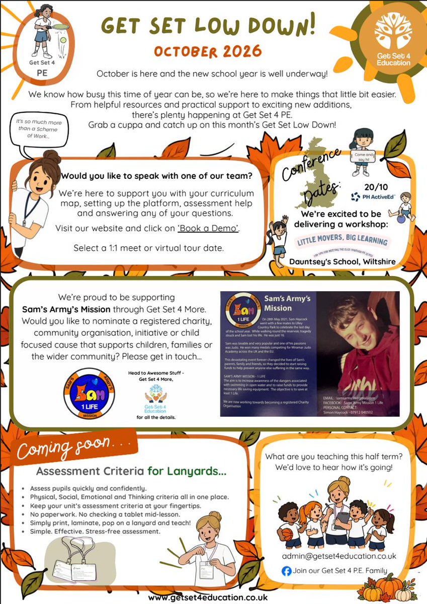 GetSet4Ed's tweet photo. Check out our Get Set Low Down: PE Edition - October 2026 🏆 🤸 #charity #SamsArmyMission #assessmentlanyards #conference #tellusmore https://t.co/0QvH6TyRUY