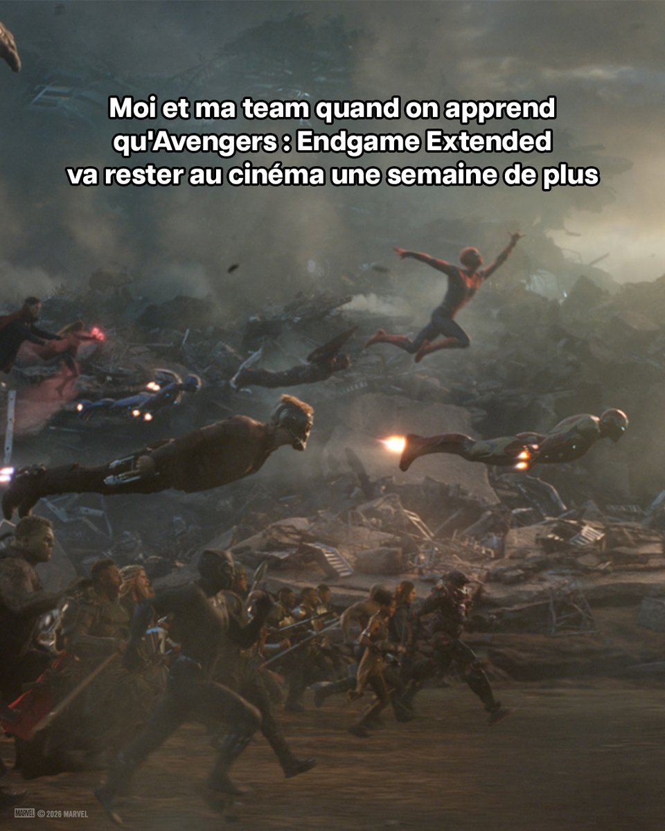 MarvelFR's tweet photo. 🙈 On va faire comme si on n'avait pas vu ceux qui n'y sont pas encore allés.

Profitez-en : Avengers : Endgame Extended reste une semaine de plus au cinéma. Revivez l'expérience en IMAX® et dans les salles certifiées Infinity Vision. https://t.co/xkZuiuJ2lu