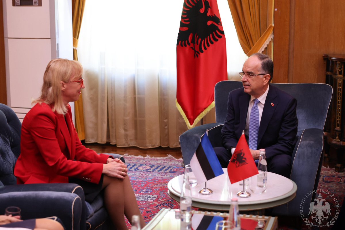 BajramBegajAL's tweet photo. Today, I received the Letters of Credence of the new non-resident Ambassador of Estonia, Piret Urb.

The excellent political cooperation between our two countries creates prospects for greater economic cooperation in areas such as cybersecurity, IT, e-governance, energy and tourism.

We are great NATO Allies, and I am thankful for Estonia’s support for Albania’s EU integration.

🇦🇱🇪🇪