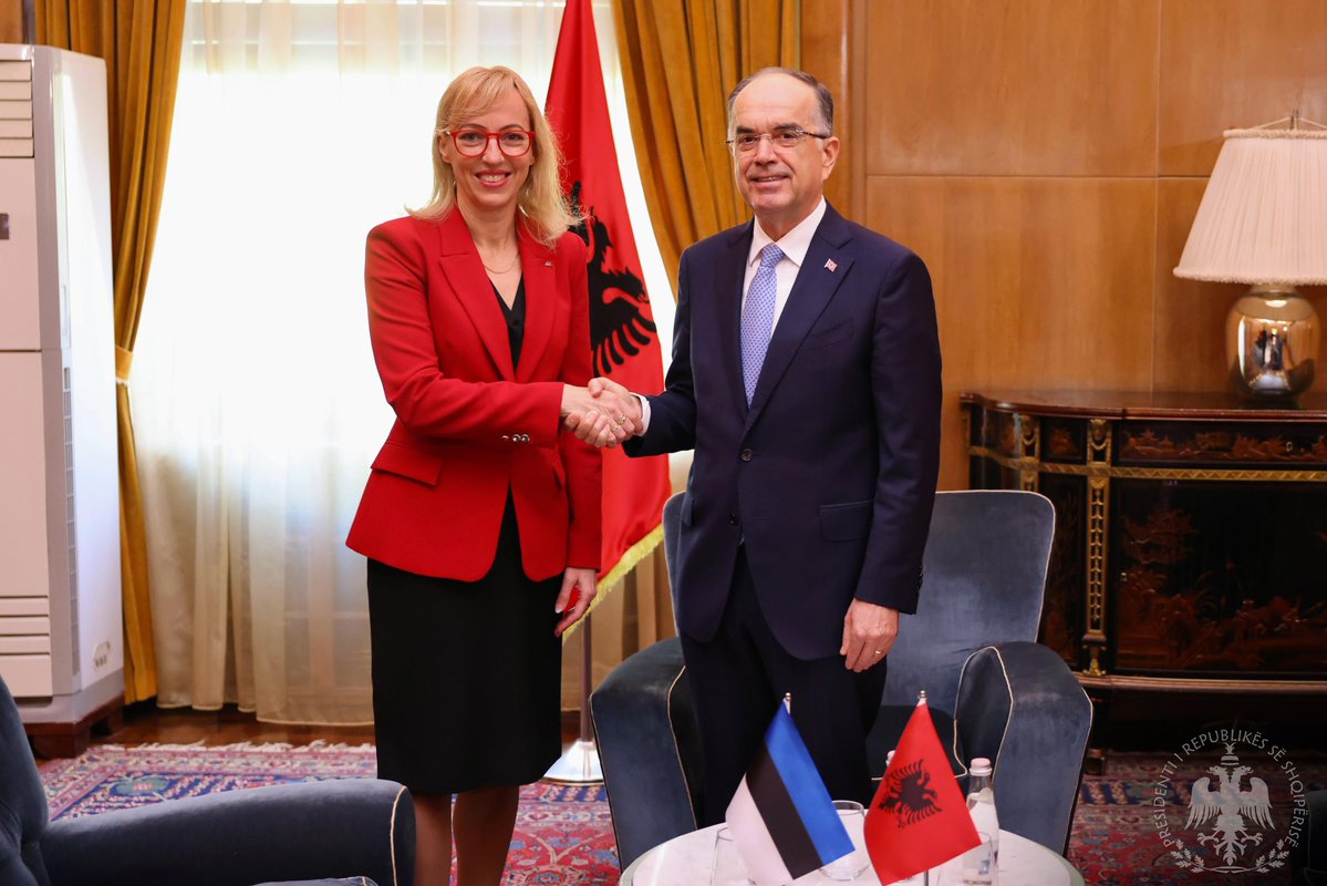 BajramBegajAL's tweet photo. Today, I received the Letters of Credence of the new non-resident Ambassador of Estonia, Piret Urb.

The excellent political cooperation between our two countries creates prospects for greater economic cooperation in areas such as cybersecurity, IT, e-governance, energy and tourism.

We are great NATO Allies, and I am thankful for Estonia’s support for Albania’s EU integration.

🇦🇱🇪🇪