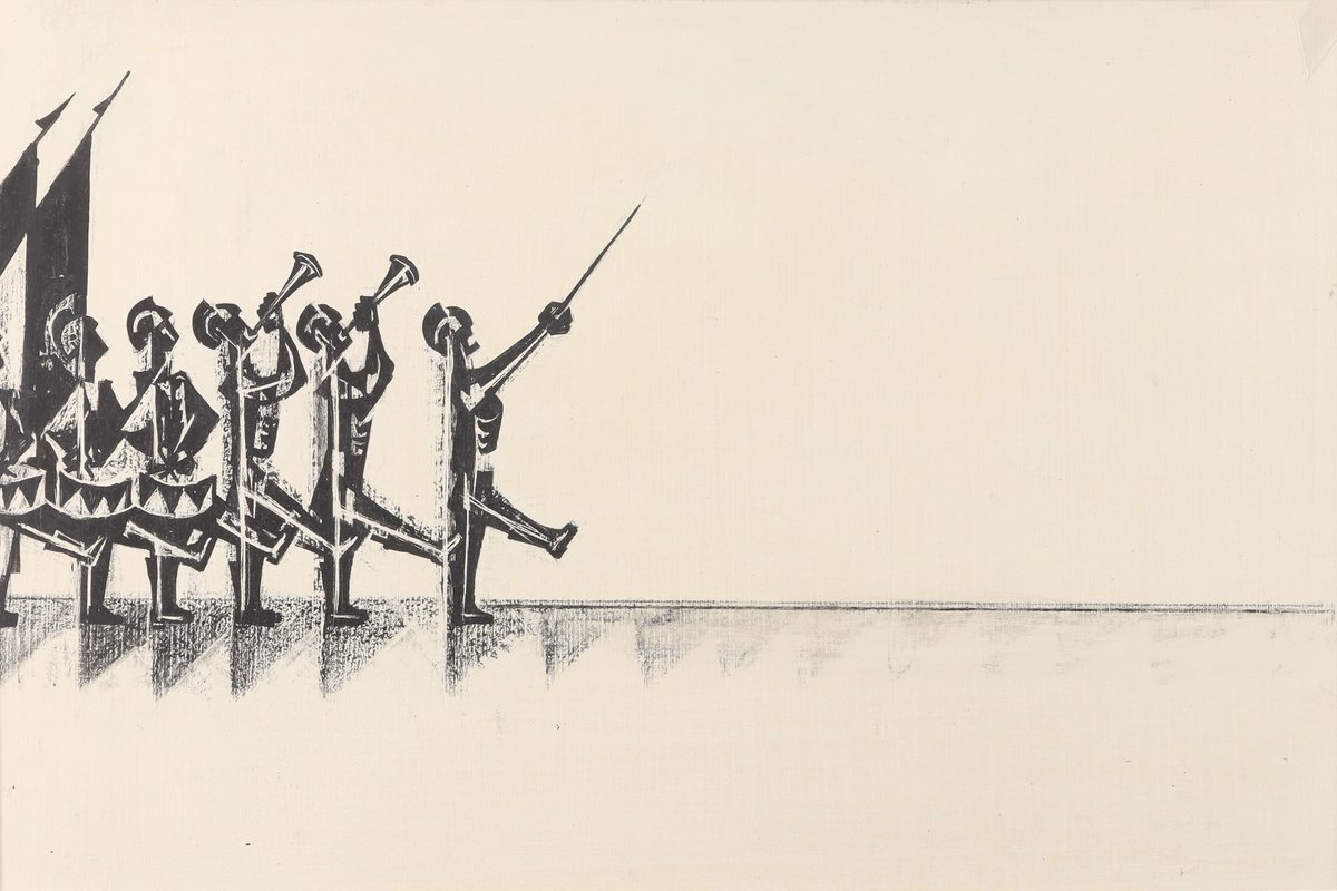 metmuseum's tweet photo. 📣 Now open! See "There Are No Words: Si Lewen's Parade" on view at The Met.

“The Parade” is an epic cycle of 63 charcoal, pencil, and ink drawings conceived by Si Lewen in the aftermath of World War II. The work unfolds a visual narrative on war, memory, and the human condition, informed by the artist’s extraordinary life—from fleeing Nazi persecution with his family and immigrating to the U.S. to arriving at the Buchenwald concentration camp shortly after its liberation in 1945 while serving in the U.S. Army.

Experienced together as a sequence, the drawings carry viewers from military pageantry to conflict, devastation, and mourning through the cumulative force of their imagery.

The power of "The Parade" lies not only in its historical origins but in its ability to speak across generations with urgency, asking viewers to confront the persistent cycles of violence that continue to shape our world. 
———
Si Lewen (American, 1918–2016), "The Parade" (detail). ca. 1950. Manufactured charcoal, pencil, crayon, ink, scratching, and hand applied gesso on paperboard. The Metropolitan Museum of Art, New York, Purchase, Estate of Louise Graham, Lila Acheson Wallace and Mark Fisch and Jessica Kayll Gifts, 2024 (2024.487.1–.63). Image Courtesy the Estate of Si Lewen and James Cohan, New York.