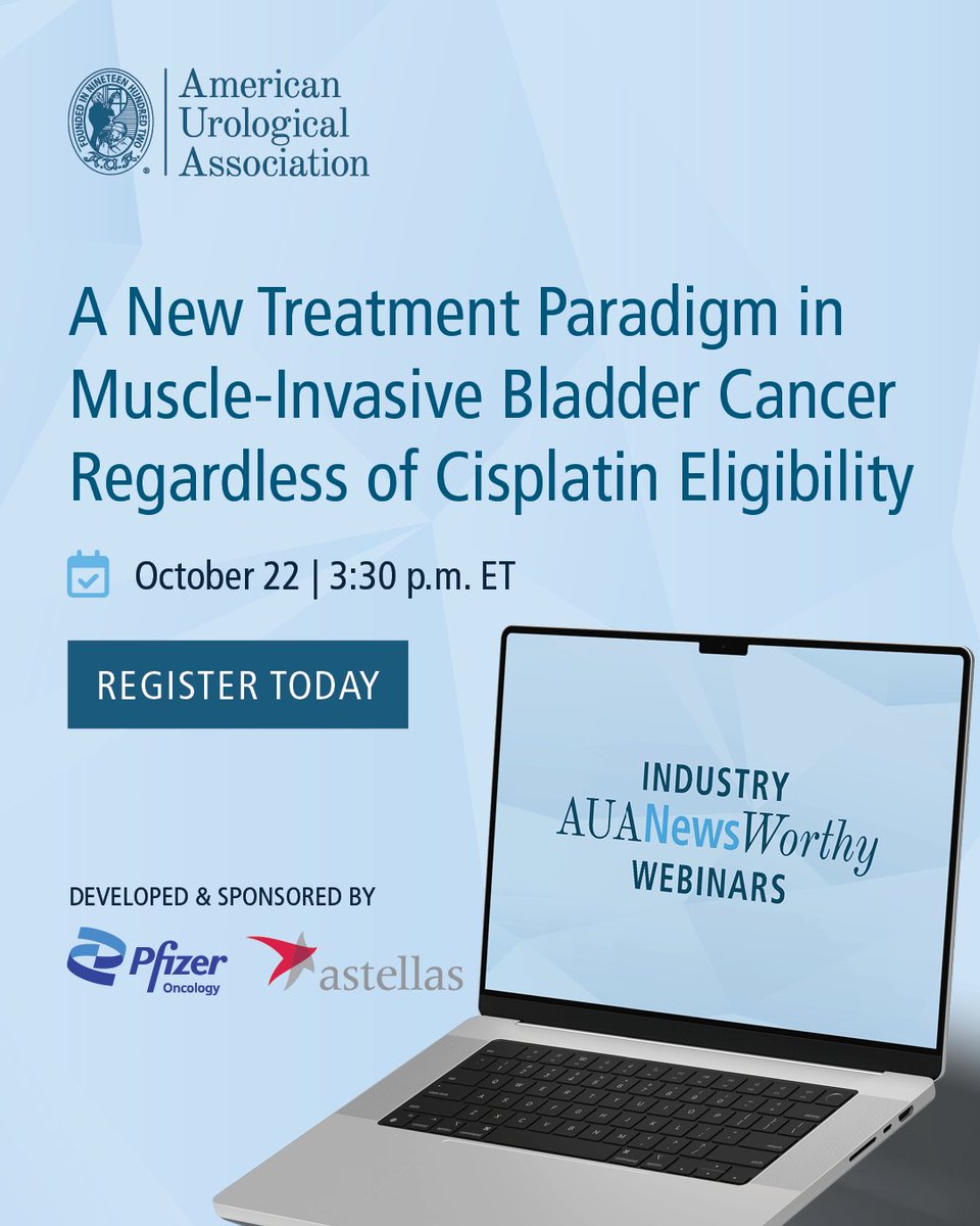 AmerUrological's tweet photo. How is the treatment paradigm for #MIBC evolving?

Join the #AUANewsworthy webinar, New Treatment Paradigm in MIBC Regardless of Cisplatin Eligibility, for insights into efficacy and safety data for an emerging treatment option.

Reserve your spot today! ➡️ https://t.co/h5ZjoHa2AK