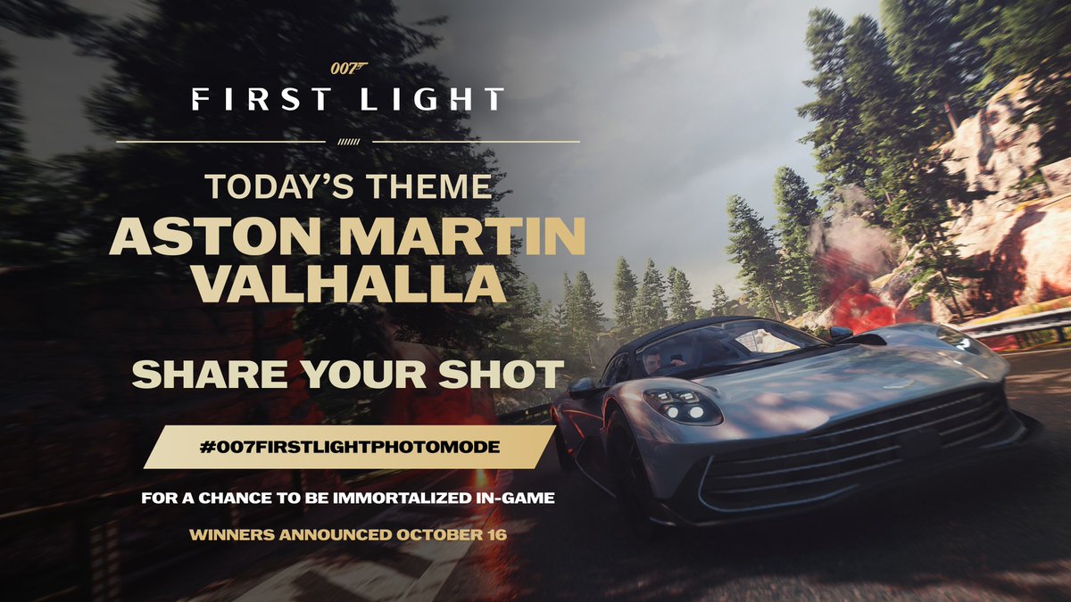 007GameIOI's tweet photo. Never judge a car by the hood.

Capture the Aston Martin Valhalla and as you race through the mountains of Slovakia.

Your next eight assignments will be behind the lens. Starting today, we’ll reveal a new Photo Mode challenge each day.

Share your content with the #007FirstLightPhotoMode for a chance to be immortalized in-game. Winners will be announced on October 16th.

Play now and #EarnTheNumber

https://t.co/2f1HxKKX4H

#007FirstLight