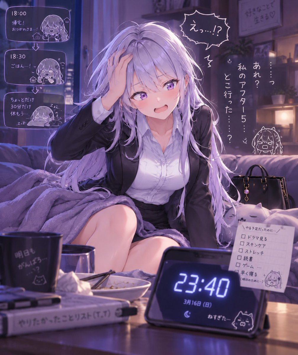 Kogane_Trader's tweet photo. 18時に帰宅。
18時半、ご飯終了。
→少し眠いし、30分だけ仮眠しよう。
→23時40分起床。

18時30分＋30分＝23時40分？

私の自由時間、どこいった。 https://t.co/9T7OoB9NI8