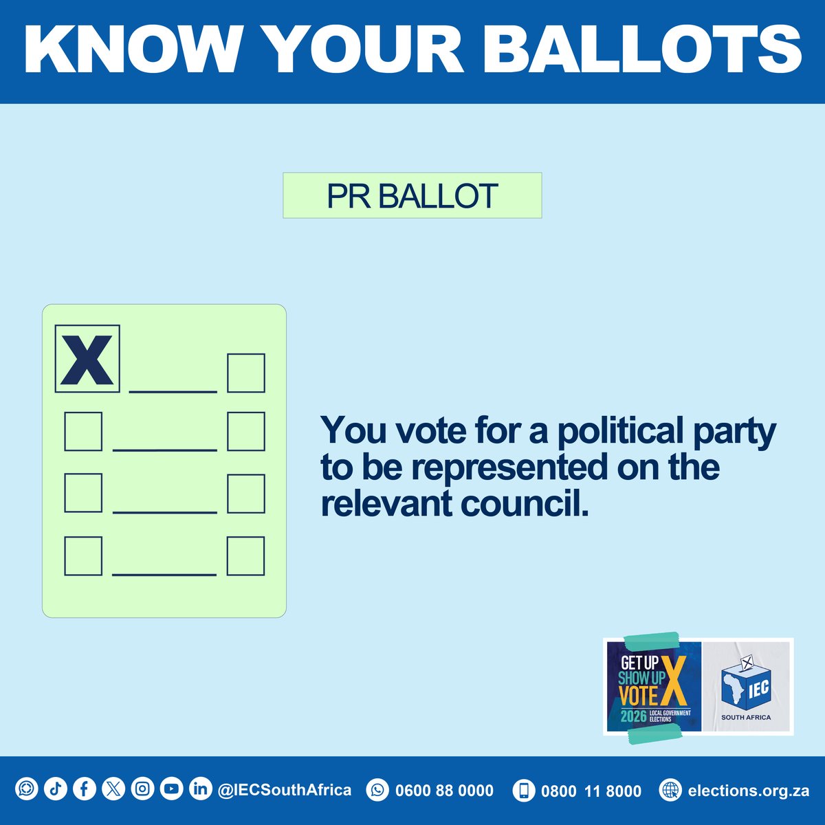 IECSouthAfrica's tweet photo. YOUR BALLOT PAPERS EXPLAINED
 
When you arrive at the voting station, your ballot papers depend on your municipality type. Metropolitan voters receive two ballots for Ward and Metro Council. Local municipality voters receive three ballots for Ward, Local, and District Council. https://t.co/NaySbGY1J5