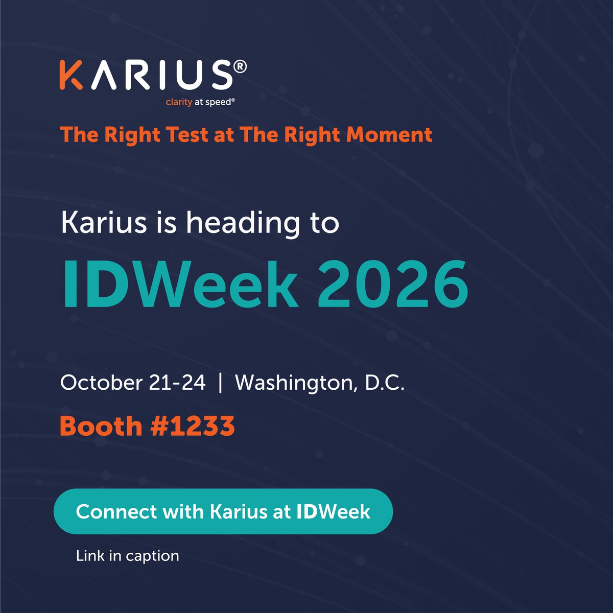 KariusInc's tweet photo. In immunocompromised and critically ill patients, every moment counts. Join Karius at #IDWeek2026, Booth #1233, Oct 21–24, to see how we help you identify the culprit with The Right Test at the Right Moment.
Reserve a meeting: https://t.co/Bzfl99fgZP
#InfectiousDisease https://t.co/bq4clOsCTc