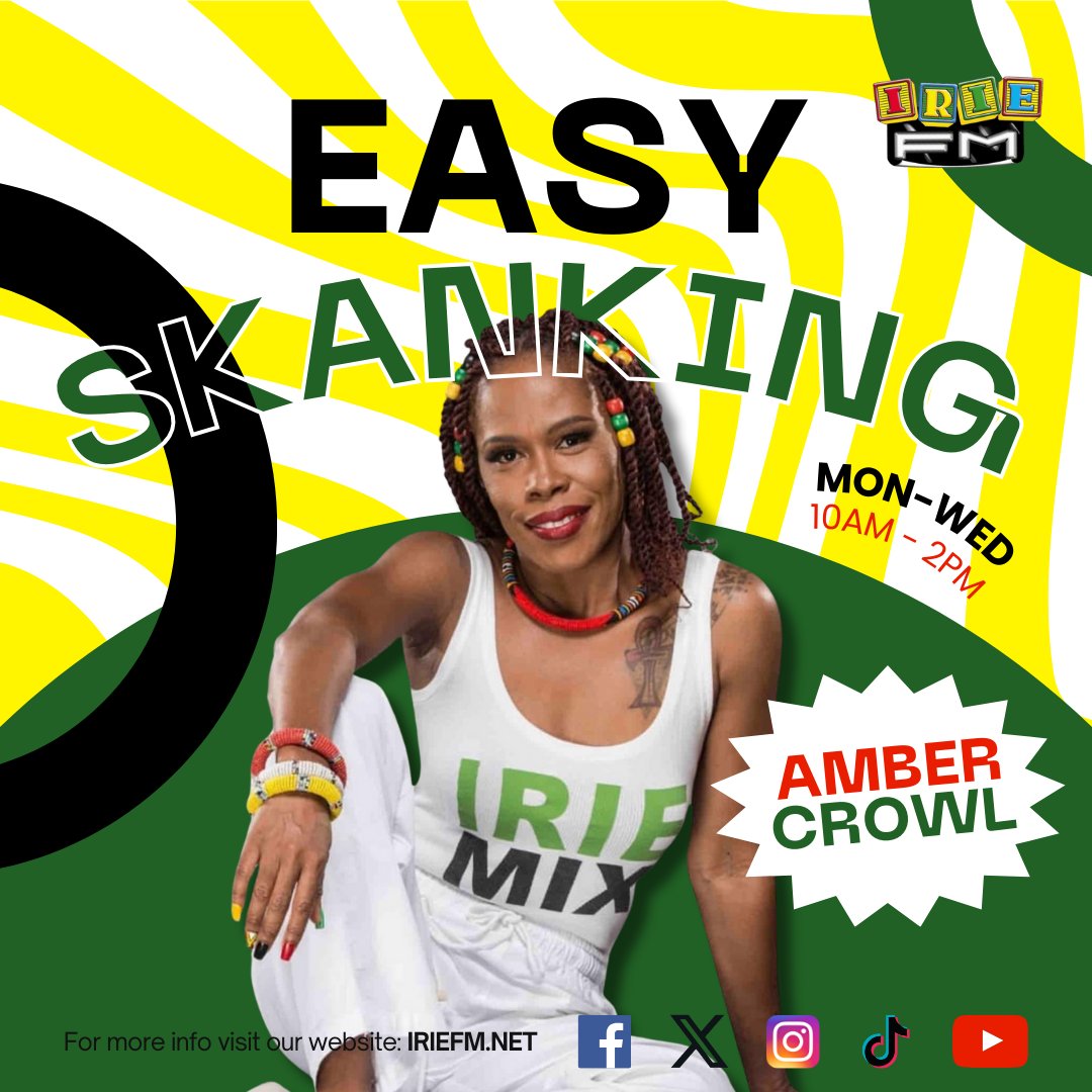 IRIE_FM's tweet photo. Tune in to #IRIEFM right now for #TheEasySkanking, where #DJAmber is taking control of the airwaves on the 107s! Get ready for a smooth blend of laid-back tunes that will elevate your mood and set the perfect vibe. @amberjoyfromjamaica https://t.co/LU6rBRJdhJ