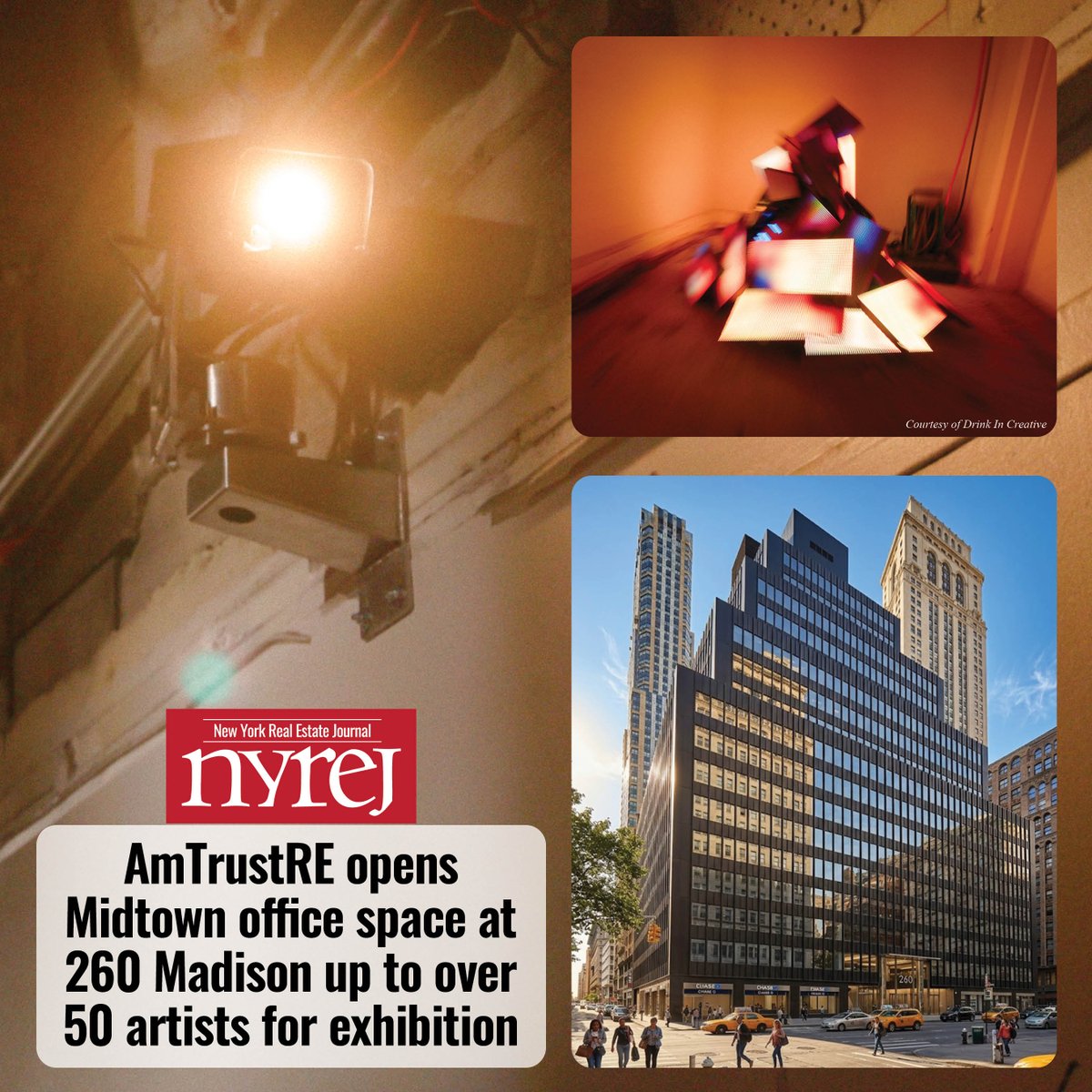 NYREJ's tweet photo. AmTrustRE opens Midtown office space at 260 Madison up to over 50 artists for exhibition - Read More here: https://t.co/tWWVxVxKWw #NYREJ #commercialrealestate #260Madison https://t.co/ADolDdJIi6