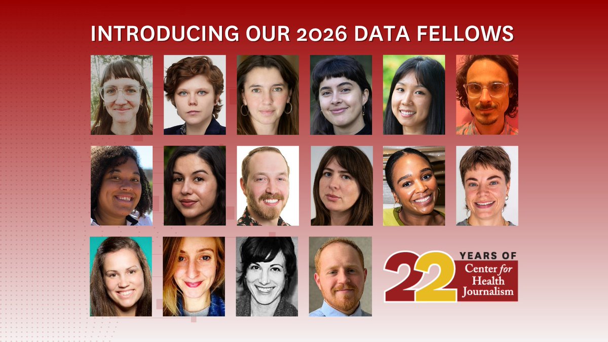 ReportingHealth's tweet photo. The @USCAnennenberg Center for Health Journalism is pleased to announce the selection of 16 journalists from across the country to participate in our 2026 Data Fellowship. Learn more here: https://t.co/MjKZkNnOzp

#ASCJ #USCDataFellows #DataJournalism #DataReporting https://t.co/zB7T7uNO2b
