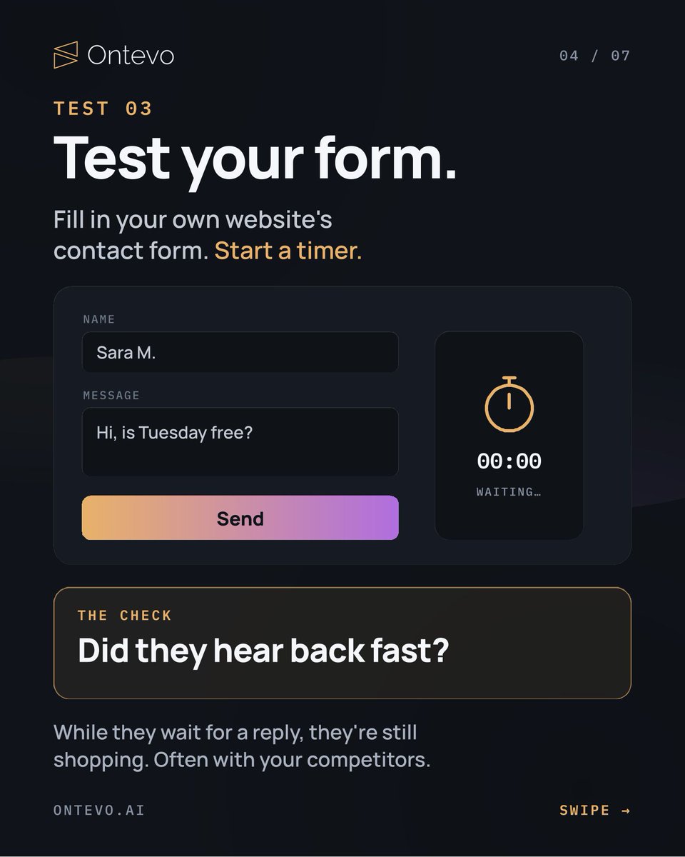 ontevo's tweet photo. More marketing can send more people into the same gap. Search for your business as a customer would. Try your contact form. This practical check uses examples, not measured results. Ontevo helps find what to fix next. https://t.co/4kRrrdgylt