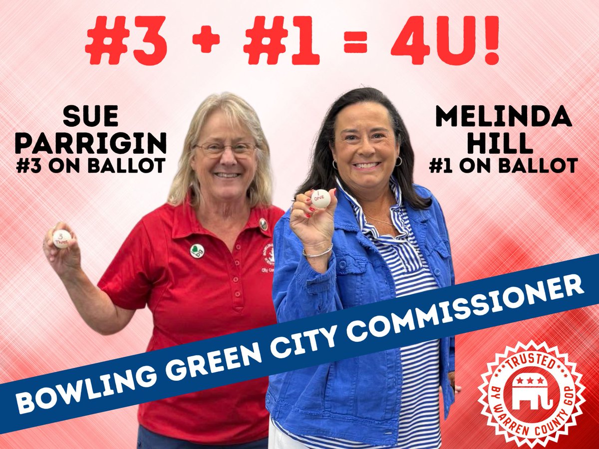 WarrenGOP's tweet photo. These women. Wise, tenacious, dedicated, trusted. What more could you want? It's not just election season, its RE-ELECTION season. Vote for Sue Parrigin and Melinda Hill for Bowling Green City Commissioner. https://t.co/KZ07nObxUK