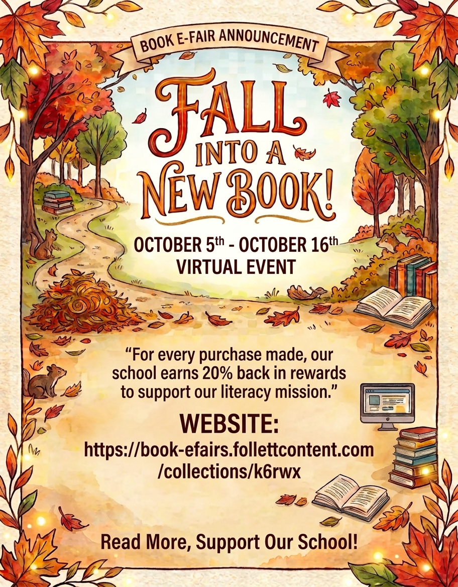 HaysMSHawksLib's tweet photo. It's time to Fall Into a New Book! Hays Library is hosting a Book eFair!  All books will be delivered before the holiday break. Perfect to cozy up or gifts for the holidays.  Happy Reading! 📖💙@prosperhaysms @haysathletics @hays_ms_band @ProsperISD https://t.co/rg6YJCQplp