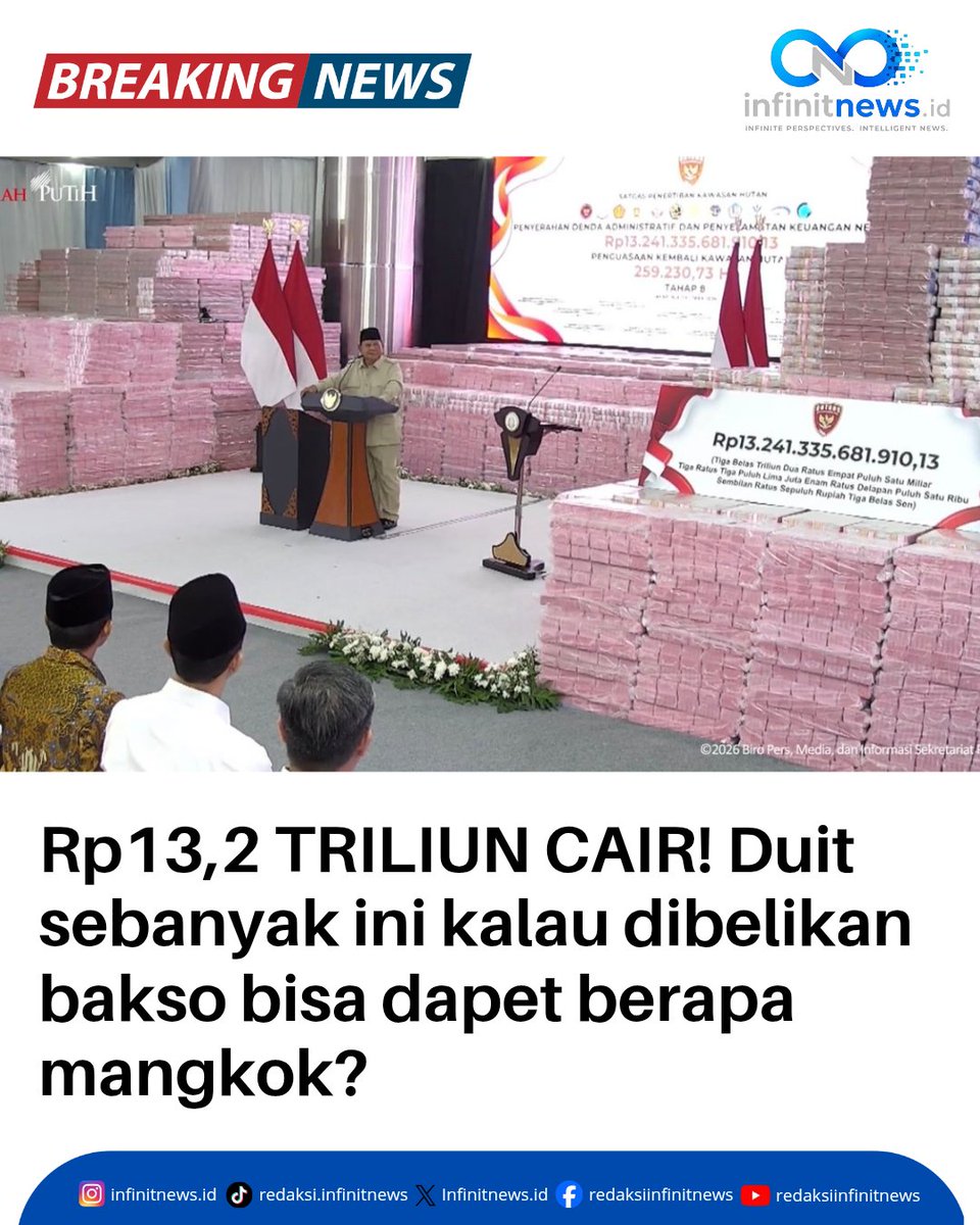 Infinitnewouuk's tweet photo. Kejaksaan Agung baru saja menyerahkan uang hasil rampasan dari kasus mafia sebesar Rp13.241.335.681.910,13 (Rp13,2 Triliun) ke kas negara! 

​Bagaimana pendapat kalian tentang penegakan hukum ini? Tulis di kolom komentar ya!

source x / @pw_gun

#infinitnews ​#KejaksaanAgung https://t.co/AfhMD0qtq4
