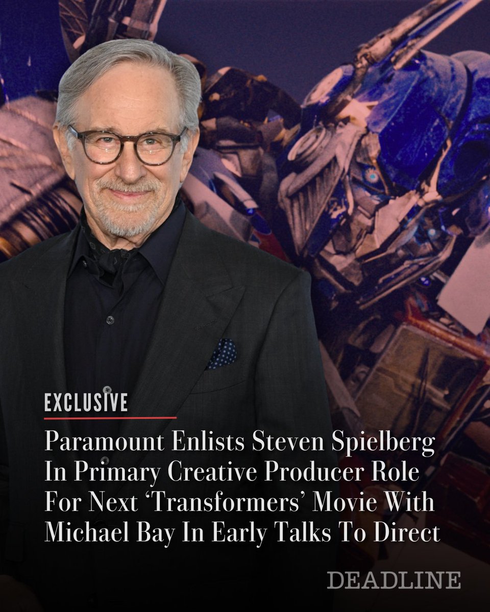 DEADLINE's tweet photo. EXCLUSIVE: Paramount Pictures and Hasbro are getting closer to bringing their 'Transformers' back to the big screen and look to be reuniting with some familiar faces to help bring the franchise back to life. 

Sources tell Deadline that Paramount has appointed Steven Spielberg to focus on all creative aspects of the next live-action 'Transformers' film alongside longtime producer Lorenzo di Bonaventura. Michael Bay is in early talks to return as director.

Read the full story here: https://t.co/q3XTHOxmYL

(Photos: Getty, Paramount)