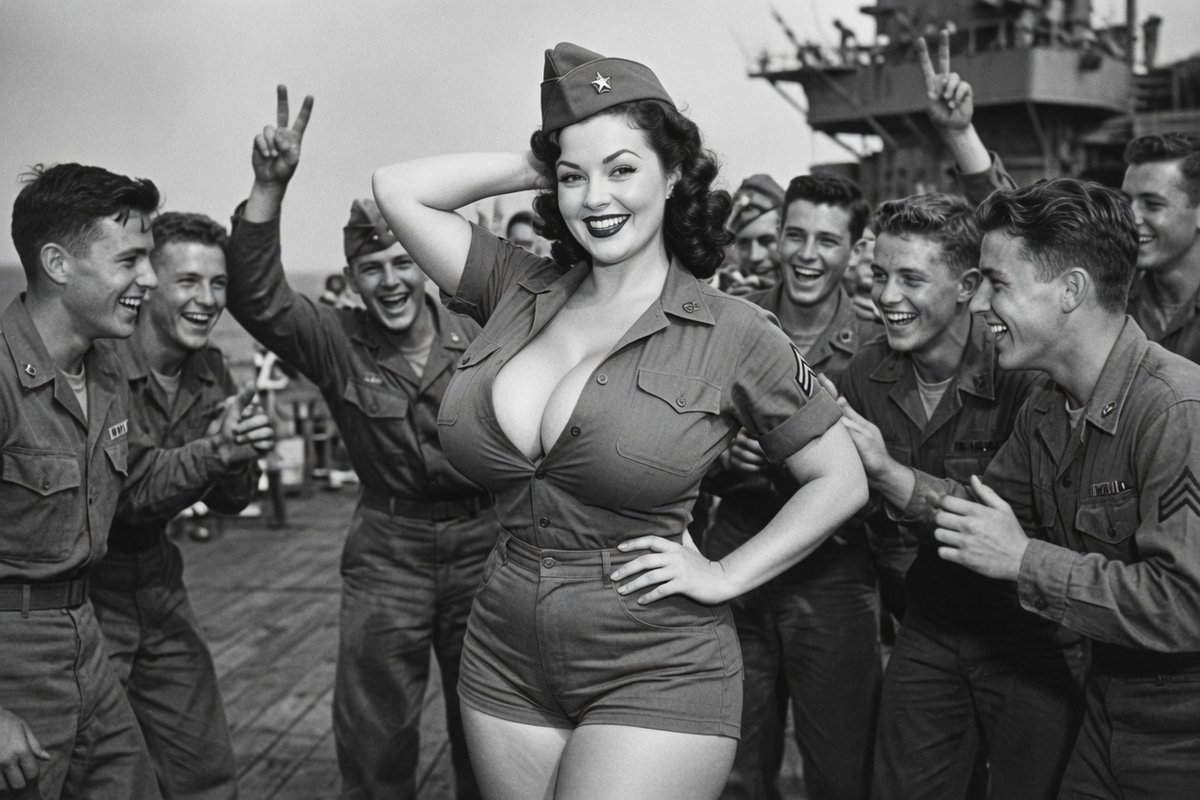 Laserbabesdinos's tweet photo. 🪖🪖Boobie Boop reports for duty 🪖🪖
  
Discipline immediately becomes a problem. 🫡

CALL OF DUTY is this week’s Boobie Boop Tuesday: vintage military pin-ups, backstage photos and a colour bonus!

The complete collection is in the Patreon Vault. ↓ https://t.co/1Mu1Il8i34