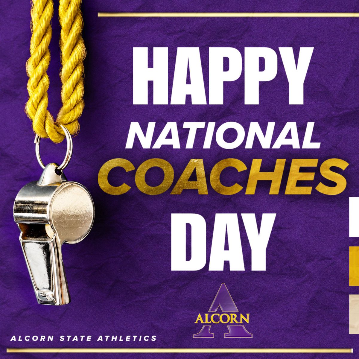 BRAVESSPORTS's tweet photo. Happy National Coaches Day to the ones who lead, teach, and push our Braves to be better every day. 💜💛

Your impact goes far beyond the game. We appreciate you, coaches! 🫡

#FearTheBrave #AlwaysAlcorn #NationalCoachesDay #AlcornAthletics https://t.co/Mpd8FsAmFg