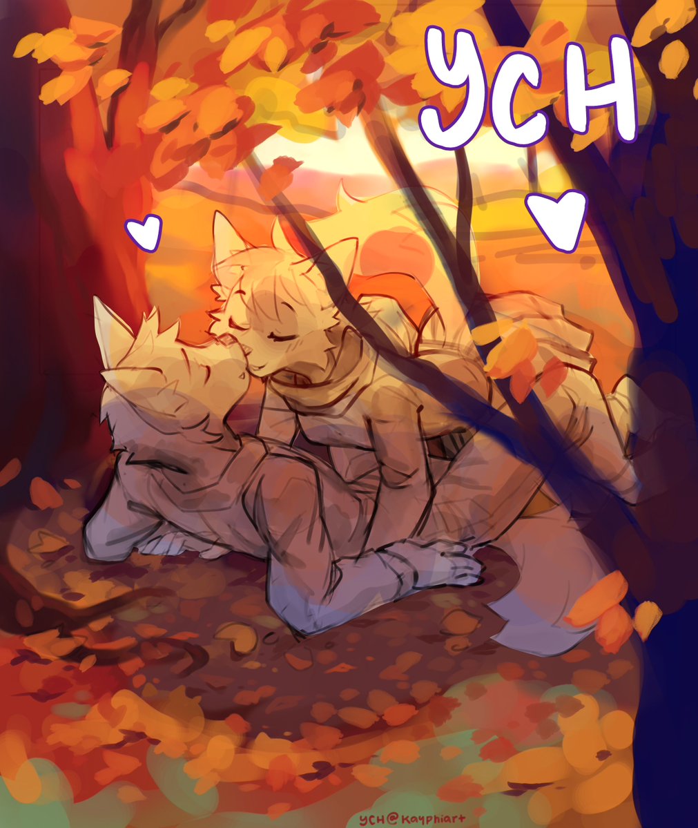 Kayphiart's tweet photo. YCH: Fall Kisses
For both characters, any gender/species that can fit the pose.
SB: $175, AB: $350
Ends Oct 9 noon CST. Will finish by the end of Oct.
Comment or DM to bid/claim! https://t.co/eN1UPI8r7j