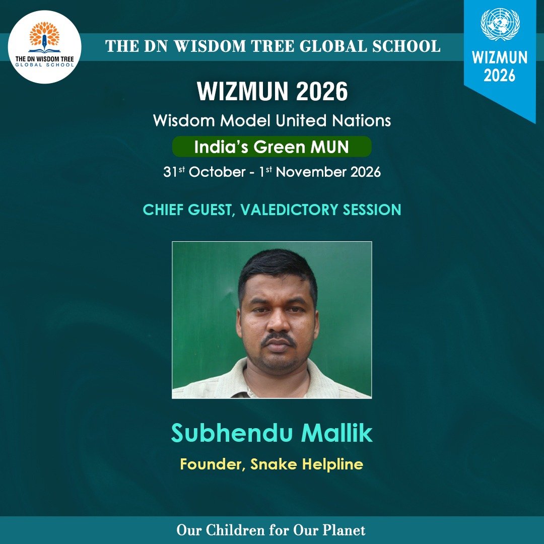 DNWisdomTreeGS's tweet photo. WIZMUN 2026 proudly welcomes Shri Subhendu Mallik, Founder of Snake Helpline, as the Chief Guest for the Valedictory Session.

His commitment to wildlife conservation and environmental awareness beautifully aligns with our vision of nurturing responsible young changemakers. https://t.co/nhyOz4bLIK