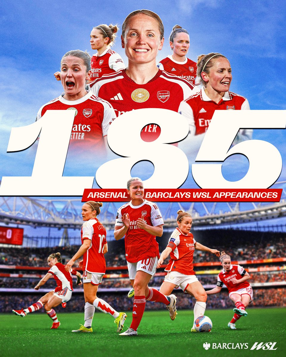 BarclaysWSL's tweet photo. One club legend ♥️

Arsenal’s Kim Little officially passes Millie Bright to set the new record for the most #BarclaysWSL appearances with one club. ✨ https://t.co/OyKPCmAFfr