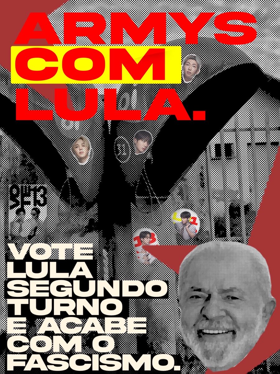 ARMYSCOMOLULA's tweet photo. Bom dia. 

#Armyscomlula 
#Armysnasurnas
#Armyscontraobolsonarismo 

Imagem: Equipe de artes. https://t.co/QJxr0Qx3Zq