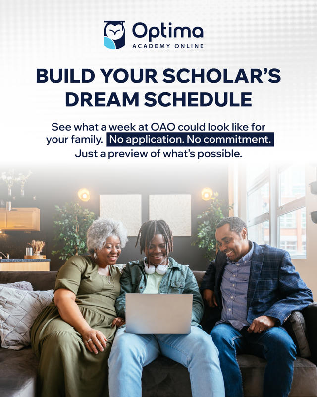 OptimaVR's tweet photo. Did you know OAO has a Schedule Builder that lets families explore our full course list and create a sample schedule before making any commitments?

See what a full school day, a single course, or anything in between could look like for your scholar. Build different combinations, explore your options, and get a clearer picture of how OAO could fit into your family’s routine.

Try the OAO Schedule Builder: https://t.co/PEnMj3Agqa
