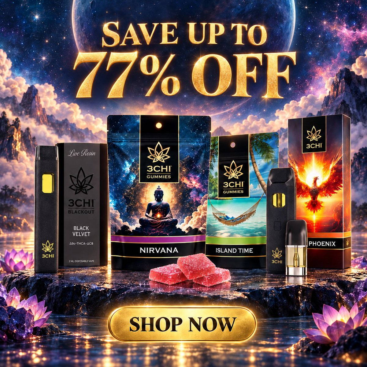 3CHIcanna's tweet photo. Save Up to 77% OFF Premium THC Products Delivered to Your Door!