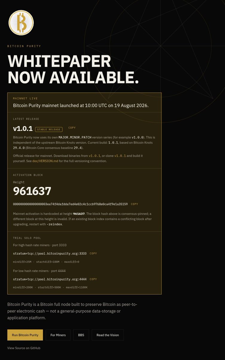Bitcoin_Purity's tweet photo. Some important information about Bitcoin Purity. 3/3 

https://t.co/OlCnuRRb2h https://t.co/Z7JTwc3Ter