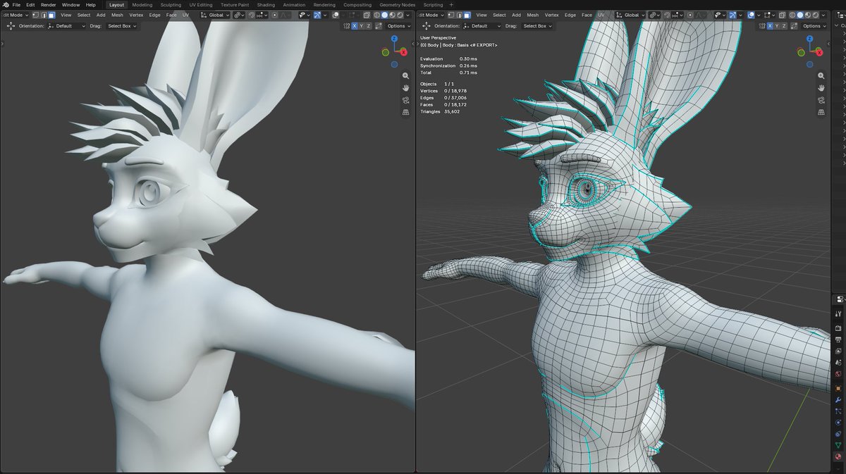 EmberBeard42's tweet photo. I got a question about how sharp the #Jabbit 's jaw is - asking if that was a stylistic choice or if it was just low poly for quest. Thought I'd elaborate and show off the stylistic decision to include sharp edges - cause no, I wasn't merely cheaping out for questies  XD https://t.co/3mocZsKOGp