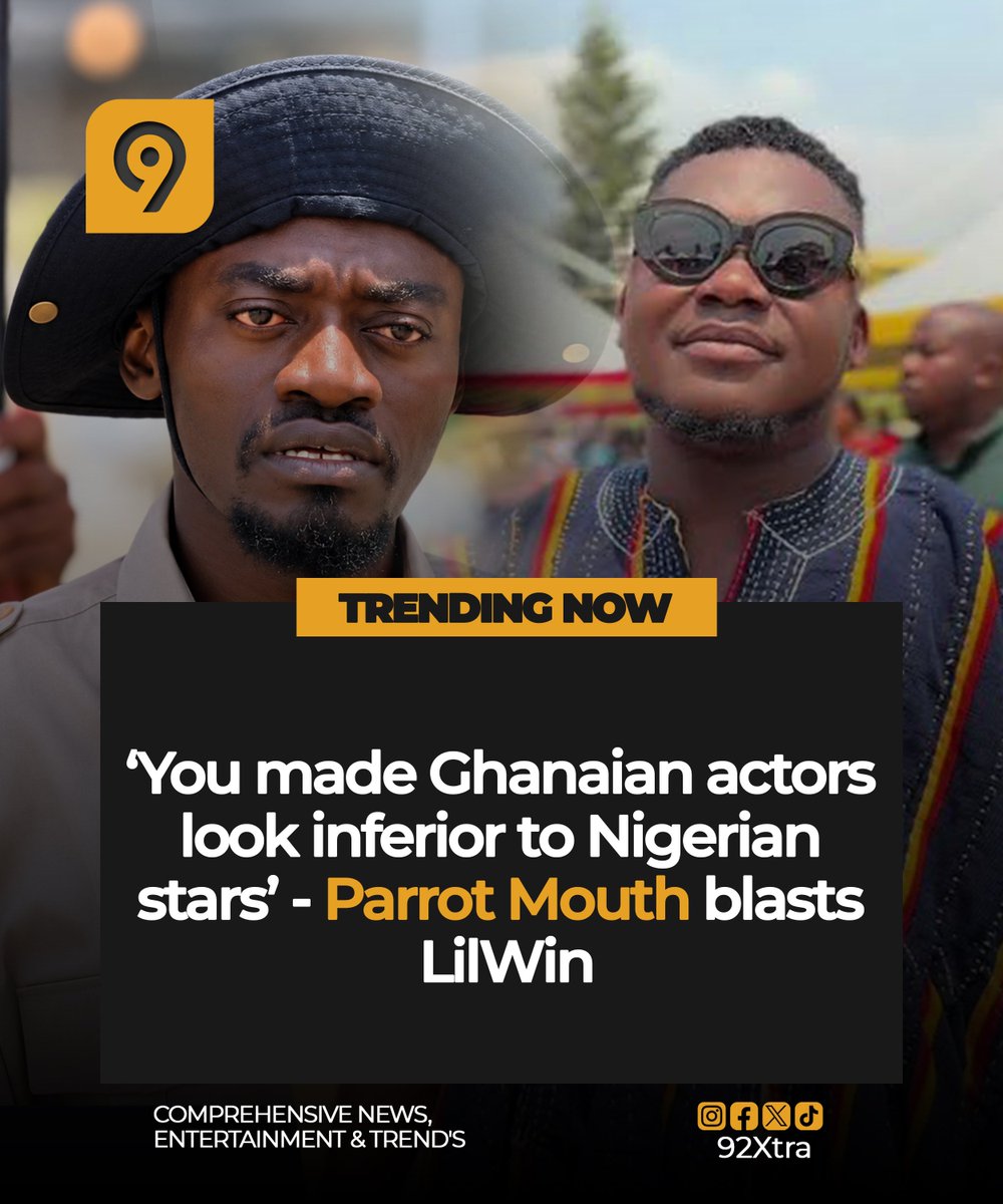 92Xtra's tweet photo. Parrot Mouth has criticised LilWin, accusing the Ghanaian actor of making local actors appear inferior to their Nigerian counterparts.

#92XTRA #ParrotMouth #LilWin #GhanaMovies #GhanaEntertainment #Nollywood #GhanaNews https://t.co/kwlZY2u00E