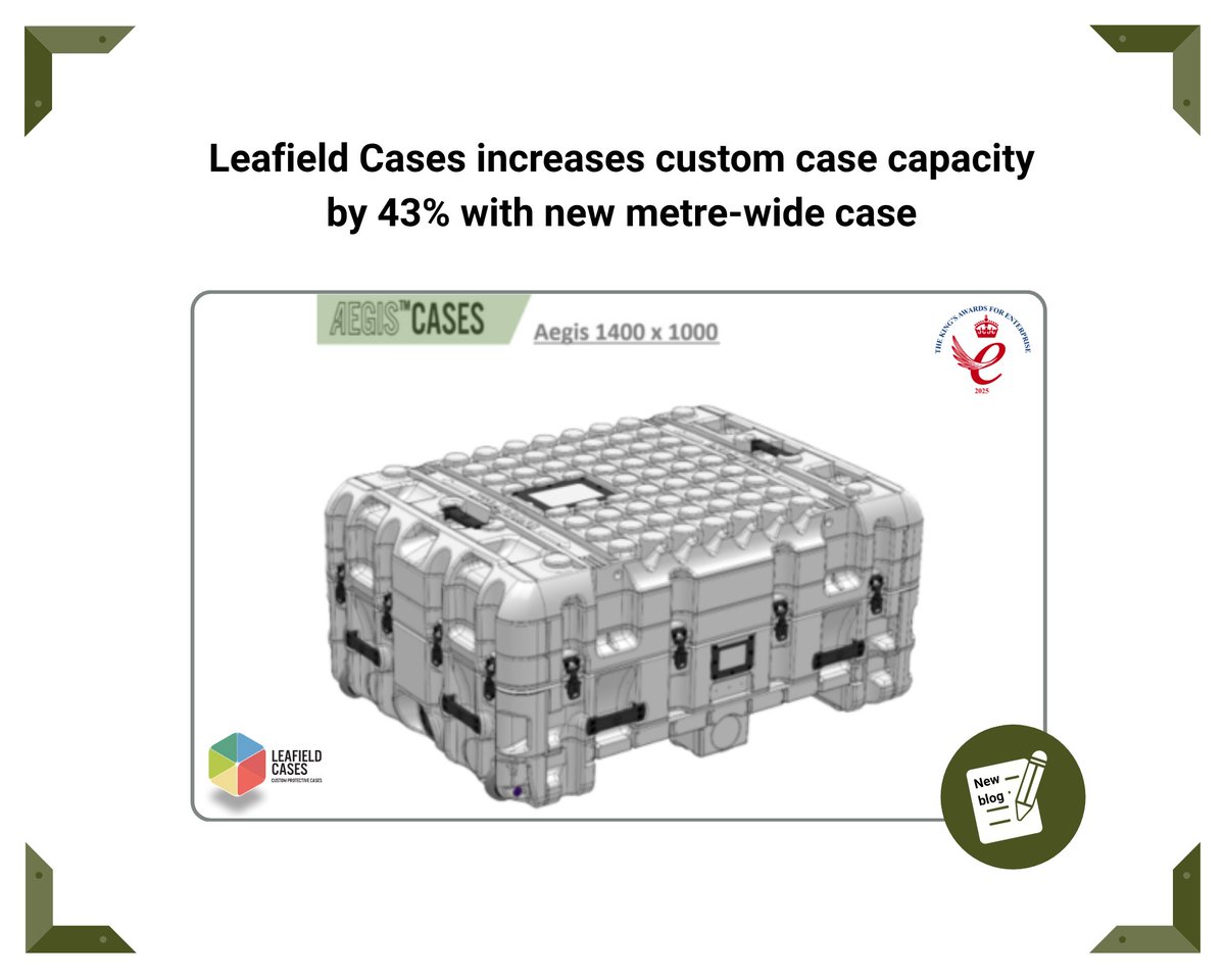 _leafieldcases's tweet photo. Leafield Cases has expanded its custom protective case range with a new 1-metre-wide Aegis case format, increasing carrying capacity by up to 43% for defence, aerospace and unmanned systems applications.
Read the full blog:
π https://t.co/Dfz2f6dmPY
#CustomCases https://t.co/QUyVqauQxe