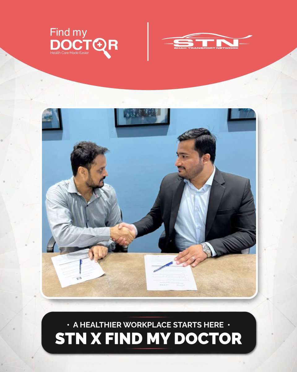FindMyDoctorPAK's tweet photo. A healthier workplace starts with better access to healthcare.
Find My Doctor and STN have signed an MoU to bring accessible healthcare and essential health services to STN's employees, all in one place.
#FindMyDoctor #STN #Collaboration #EmployeeWellness #HealthcareServices https://t.co/2215V8Lils