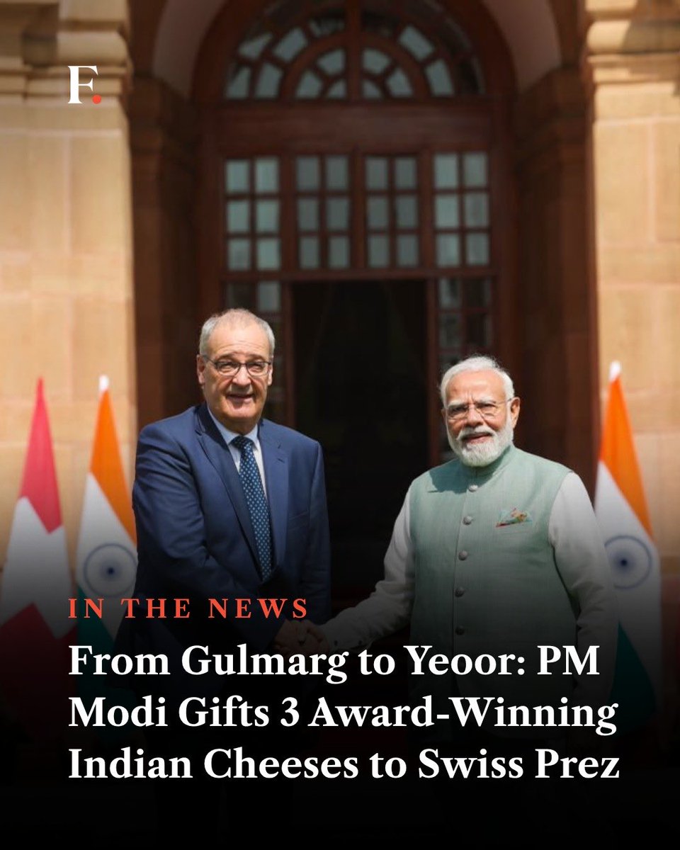 eleftheriaindia's tweet photo. On 5 October in New Delhi, three of our cheeses, Gulmarg, Konark and Yeoor, were presented by our Hon'ble Prime Minister Shri Narendra Modi @narendramodi Ji to the President of Switzerland, Mr. Guy Parmelin, as a state gift.

Indian milk, handcrafted in Mumbai, by a team that has spent over a decade on its craft.

Honoured, grateful, and so proud of our team. 🇮🇳🧀
.
Last slide picture courtesy - @firstpost