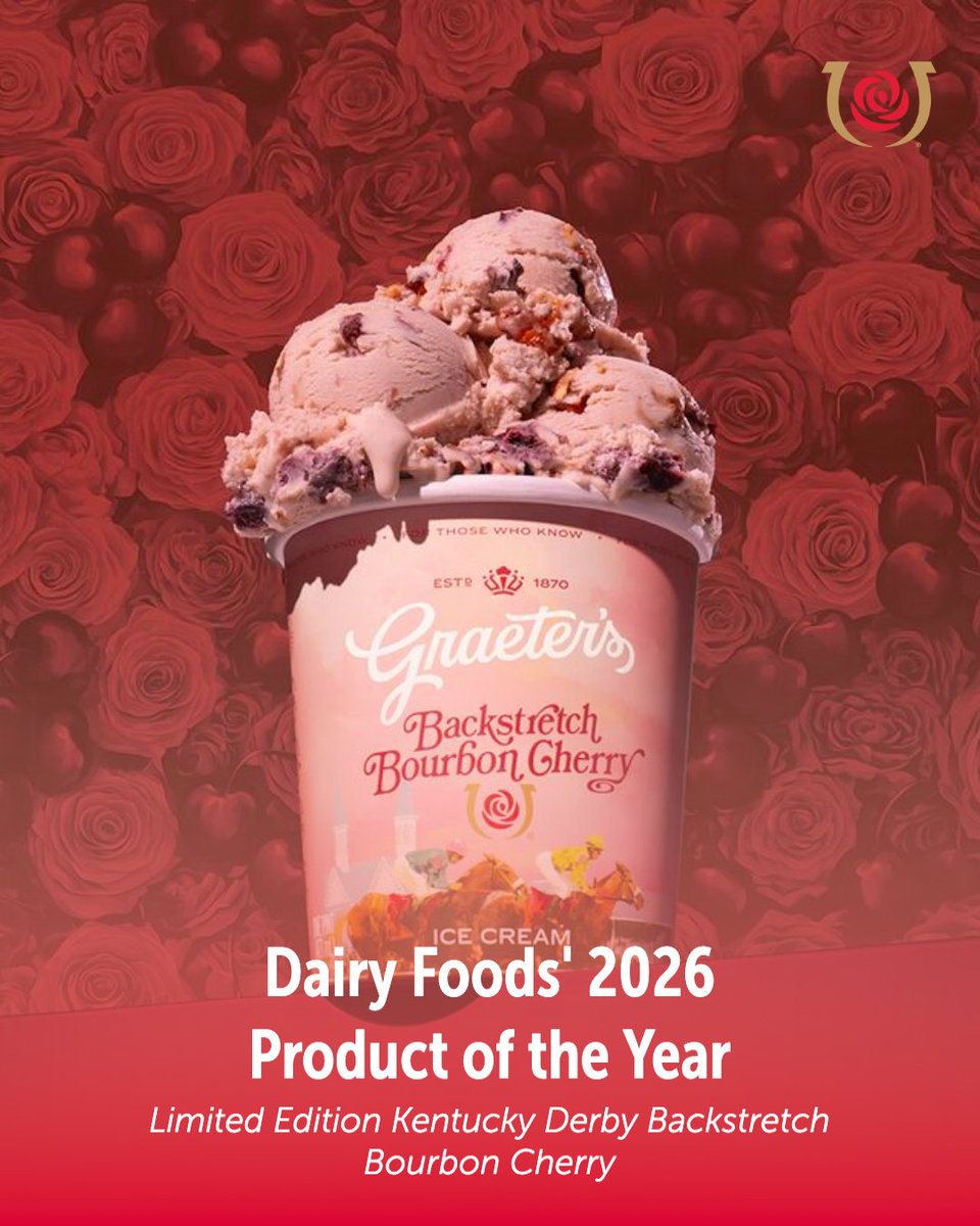 graeters's tweet photo. IT'S BACK!  🍒🏇

Backstretch Bourbon Cherry, created in collaboration with @KentuckyDerby has won Dairy Product of the Year!

To celebrate, we've brought back Backstretch Bourbon Cherry to all Graeter's Scoop Shops starting today for a limited time! https://t.co/GmAJw5MuRR