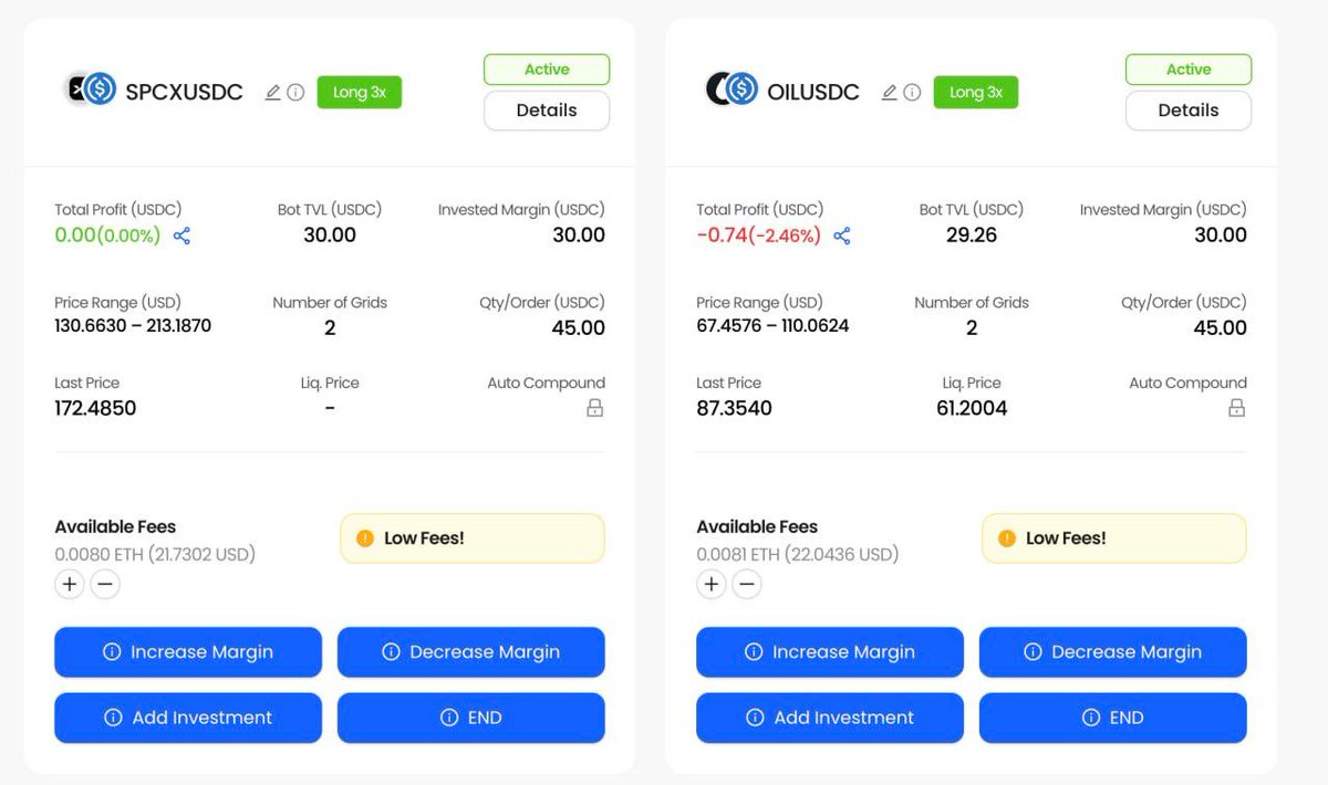 yieldflowdotcom's tweet photo. 🎯 New product in YTrade 🎯

We are proud to announce the newest listing in YTrade grid bot.

SPCX (SpaceX) and Oil

Specially the fully automated onchain grid bot in oil is actually a very good possibility to participate in the fluctuations on the markets and political instability.

Try it out at https://t.co/lRGuGcsEai
