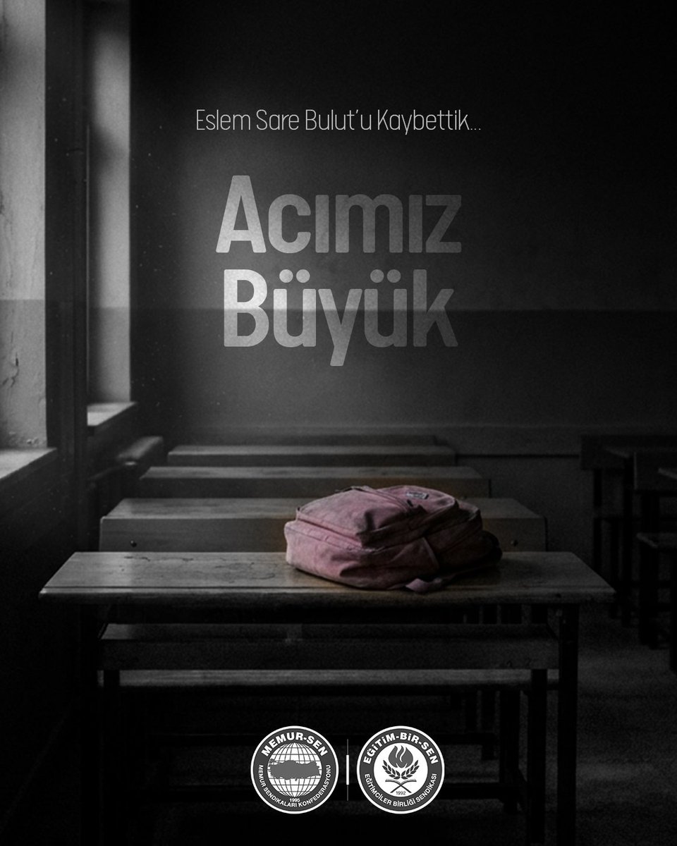 EgitimBirSen's tweet photo. BAŞIMIZ SAĞ OLSUN

Menfur bir saldırının hedefi olan Eslem Sare yavrumuzu kaybetmenin acısını yaşıyoruz.

İstanbul Başakşehir'de okulunda uğradığı saldırıda hayatını kaybeden öğrencimiz Eslem Sare Bulut'a Allah'tan rahmet; ailesine, yakınlarına, arkadaşlarına, öğretmenlerine başsağlığı ve sabır diliyoruz.

Tedavileri süren öğrencilerimize acil şifalar diliyoruz.

#BaşımızSağOlsun