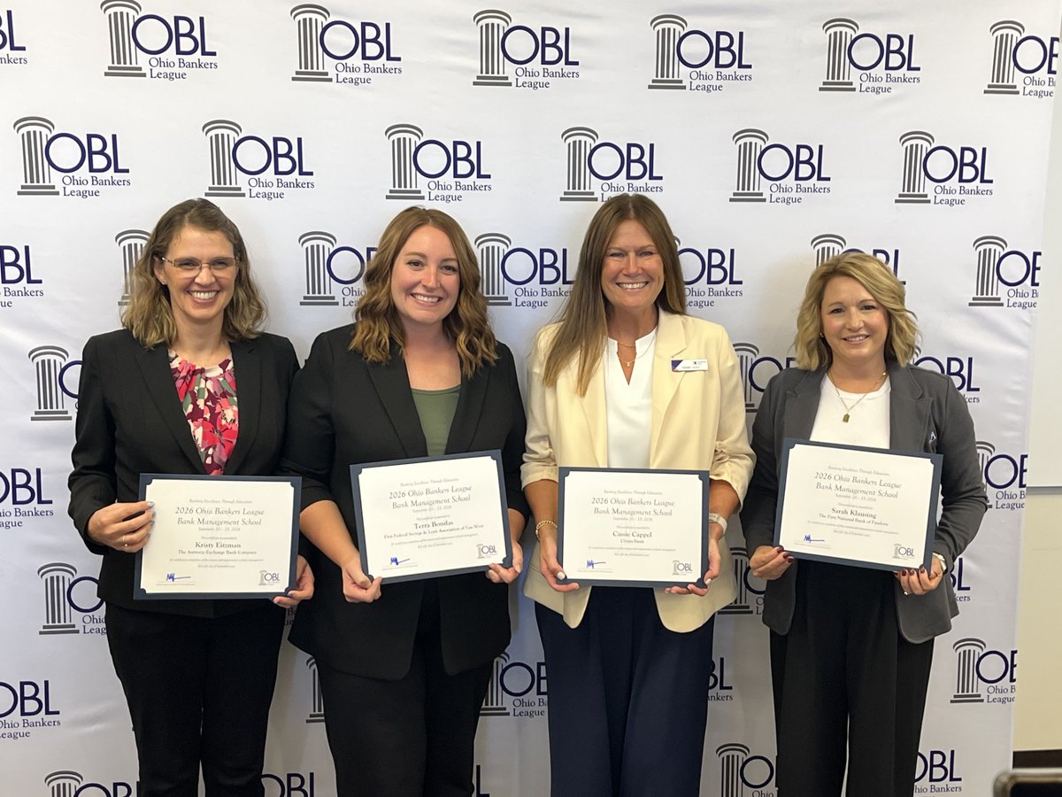 FirstFedVW's tweet photo. “Thankful to the #OBL for offering such a great program and thankful to #firstfederalofvanwert for believing in me and challenging me to continue growing! ”
– Terra Bonifas, Chief Administrative Officer

#ohiobankersleague #managementschool #congratulations https://t.co/m3udrprGdm