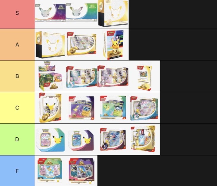 TheDudeTCG's tweet photo. My Certified and Non-Debatable 30th Celebration Product Tier List https://t.co/CrOjBqv4kd
