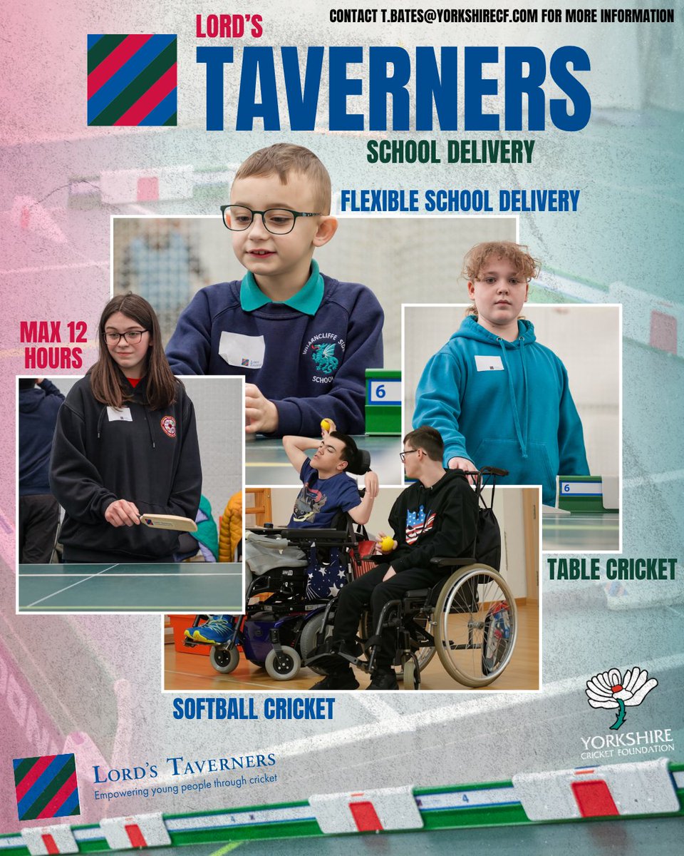 Yorkshire_cf's tweet photo. 💙 Creating more opportunities for young people through cricket.
 
Yorkshire Cricket Foundation and the Lord’s Taverners are offering fully funded cricket delivery for schools, helping more pupils access and enjoy the game.
 
With Table Cricket, Softball Cricket, Young Leader Training and Teacher CPD, delivery can be adapted to the needs of your pupils, including providing additional opportunities for SEND pupils to take part, develop and lead.
 
🏏 Up to 12 hours of free delivery, tailored to your school's needs.
🙌 Inclusive and accessible sessions
⭐ Leadership opportunities
📚 Support for teachers and school staff
 
Bring cricket to your school!
 
📩 Contact t.bates@yorkshirecf.com for more information.

#SchoolCricket #CricketForAll #InclusiveCricket #YorkshireCricketFoundation