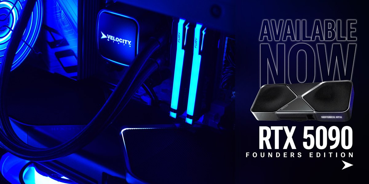 VelocityMicro's tweet photo. THE RTX 5090 FOUNDERS EDITION IS HERE.

And we’ve got a limited number available for custom gaming and workstation builds.

The ultimate GPU. Hand-built into a Velocity Micro system, ready to unleash next-level performance.

Limited stock. Custom configured. Built to order.
When this batch is gone, it’s gone.

#RTX5090 #GeForceRTX5090 #NVIDIA #GamingPC #Workstation #VelocityMicro

https://t.co/29ZYUlLhFo