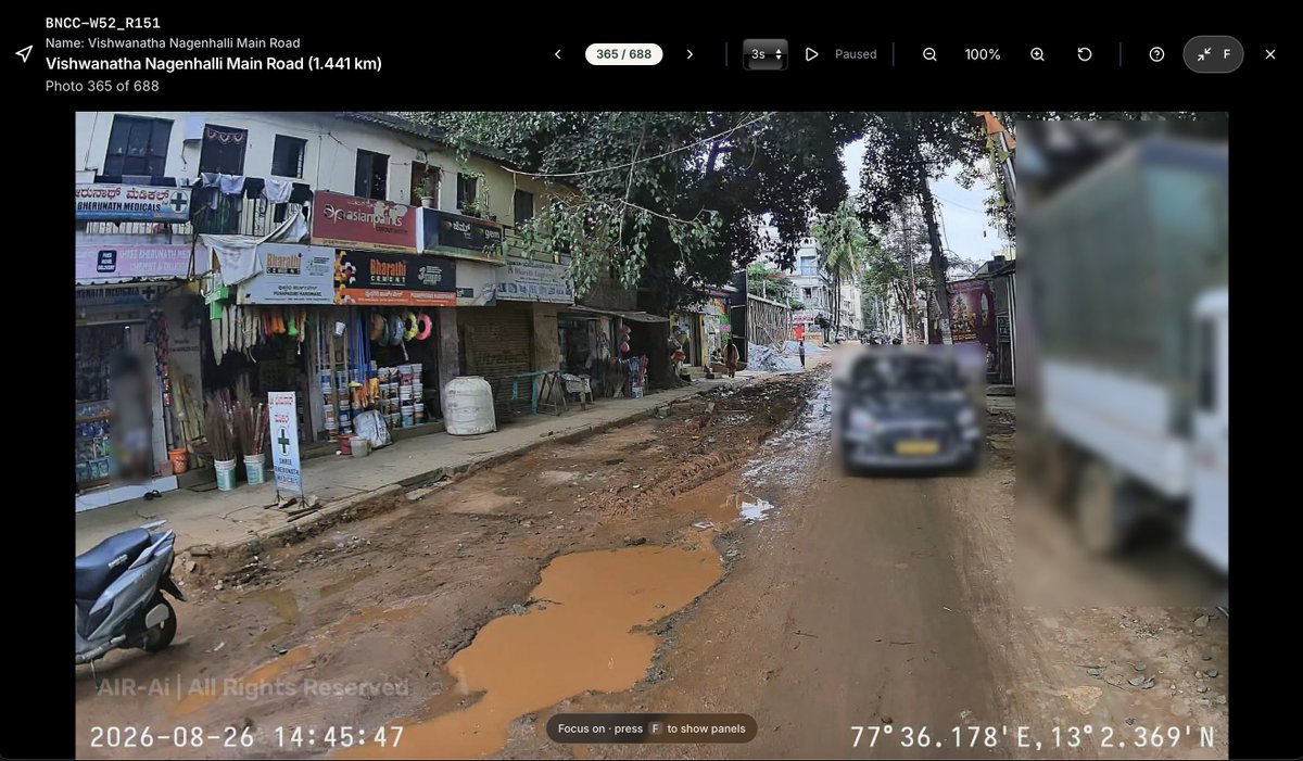 AIRAi72's tweet photo. A defect photo shows one problem. Start-to-end road imagery shows the bigger picture.

AIR-Ai captures imagery along the full road, helping governments assess its overall condition, understand how widespread the damage is and plan repairs accordingly.

700 images of Vishwanatha-nagenhalli main road has revealed extensive utility damage . The road needs immediate attention.

learn more at https://t.co/HE673ffz2J